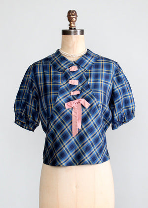 Vintage 1930s Plaid Silk Blouse with an NRA Label