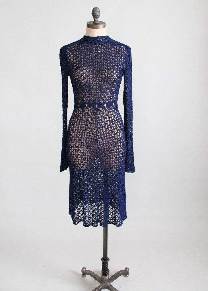 Vintage 1930s Navy Knit Swing Dress