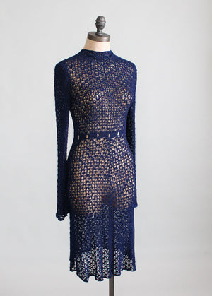 1930s Navy Blue Knit Dress