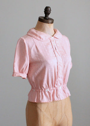 Vintage 1930s Pink Polka Dots Cotton Blouse