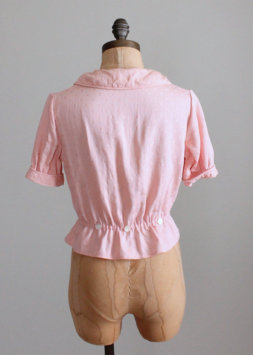 Vintage 1930s Pink Polka Dots Cotton Blouse
