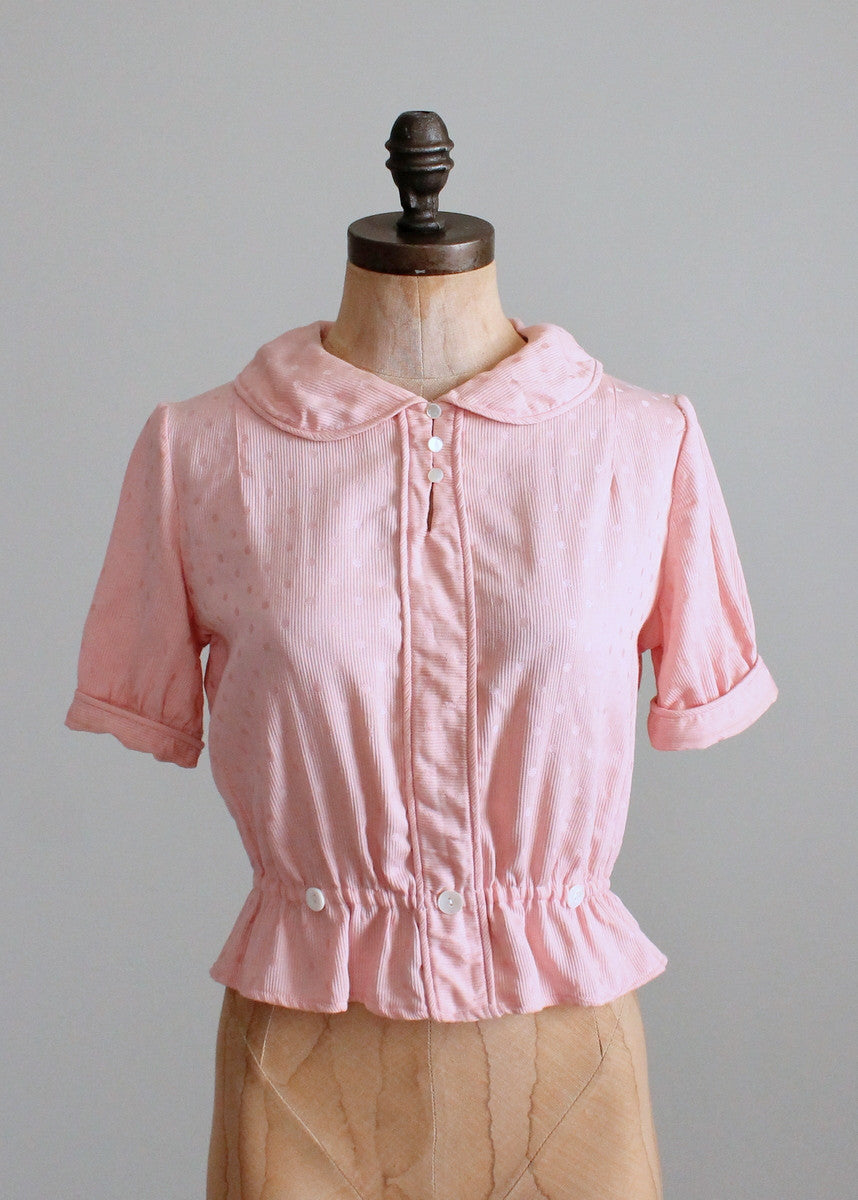 Vintage 1930s Pink Polka Dots Cotton Blouse