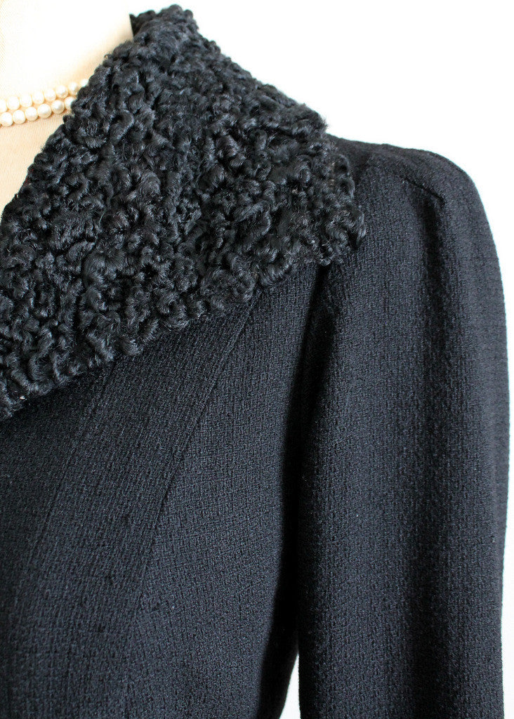 Vintage 1930s Princess Coat with Curly Lamb Fur Collar