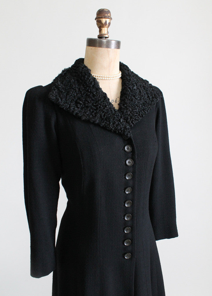 Vintage 1930s Princess Coat with Curly Lamb Fur Collar