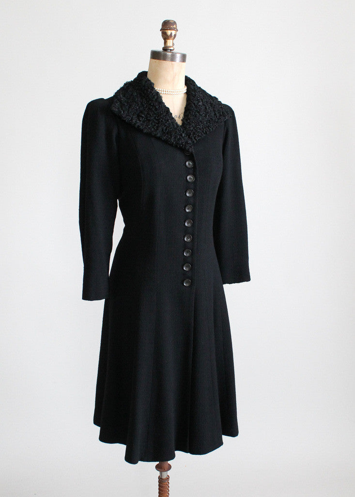 Vintage 1930s Princess Coat with Curly Lamb Fur Collar