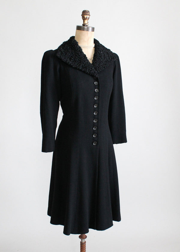 Vintage 1930s Princess Coat with Curly Lamb Fur Collar - Raleigh Vintage