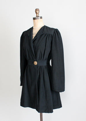 Vintage 1930s Black Faille Princess Coat