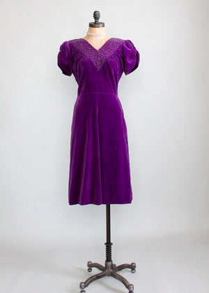Vintage 1930s Sequined Purple Velvet Dress