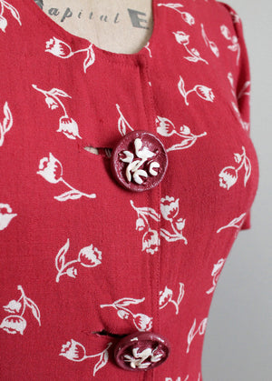 Vintage Late 1930s Red Rose Bud Suit