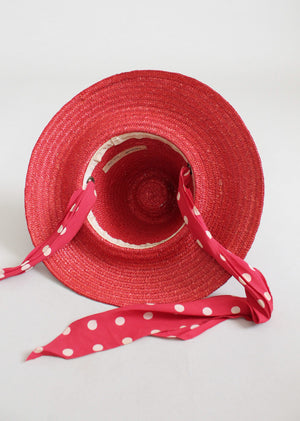 Vintage Late 1930s Red Straw Italian Beach Hat