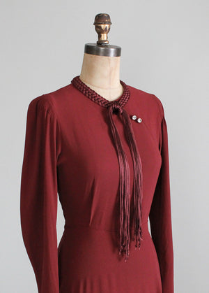 Vintage 1930s Braided Tassel Peplum Dress