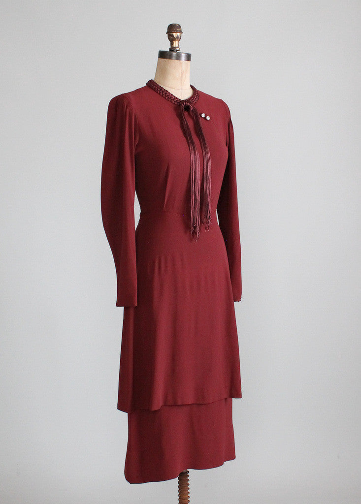 Vintage 1930s Braided Tassel Peplum Dress