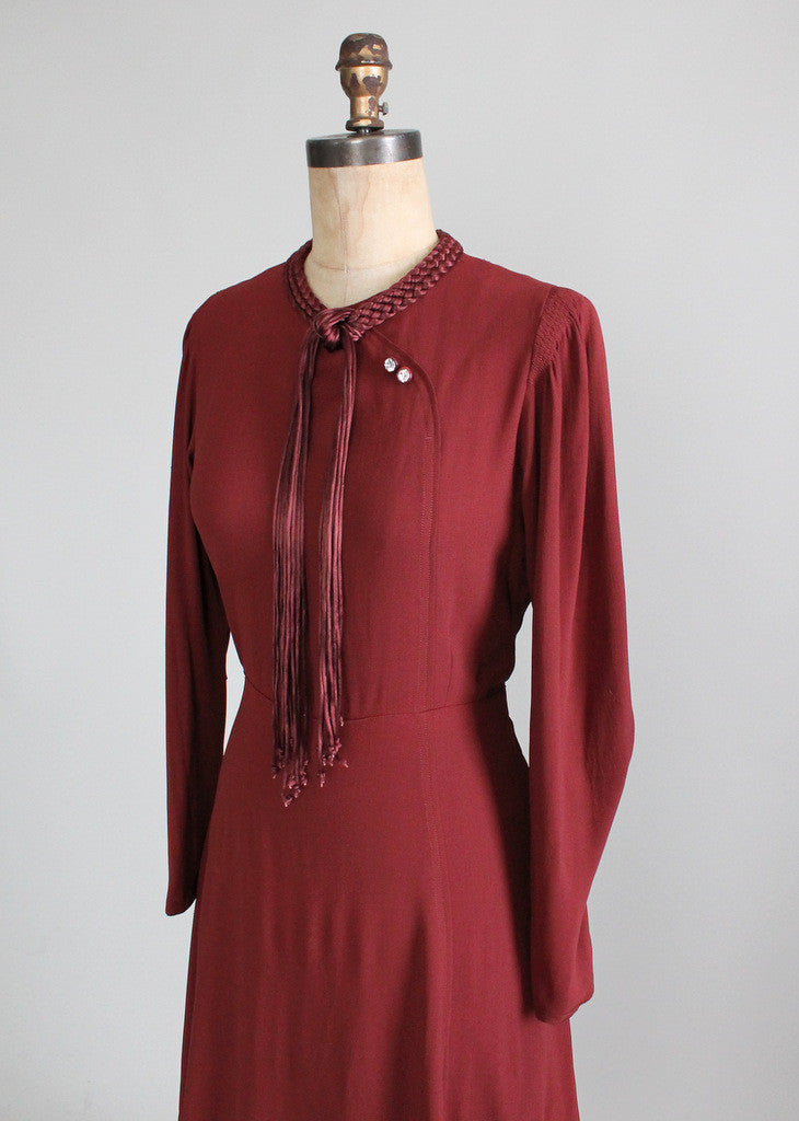 Vintage 1930s Braided Tassel Peplum Dress