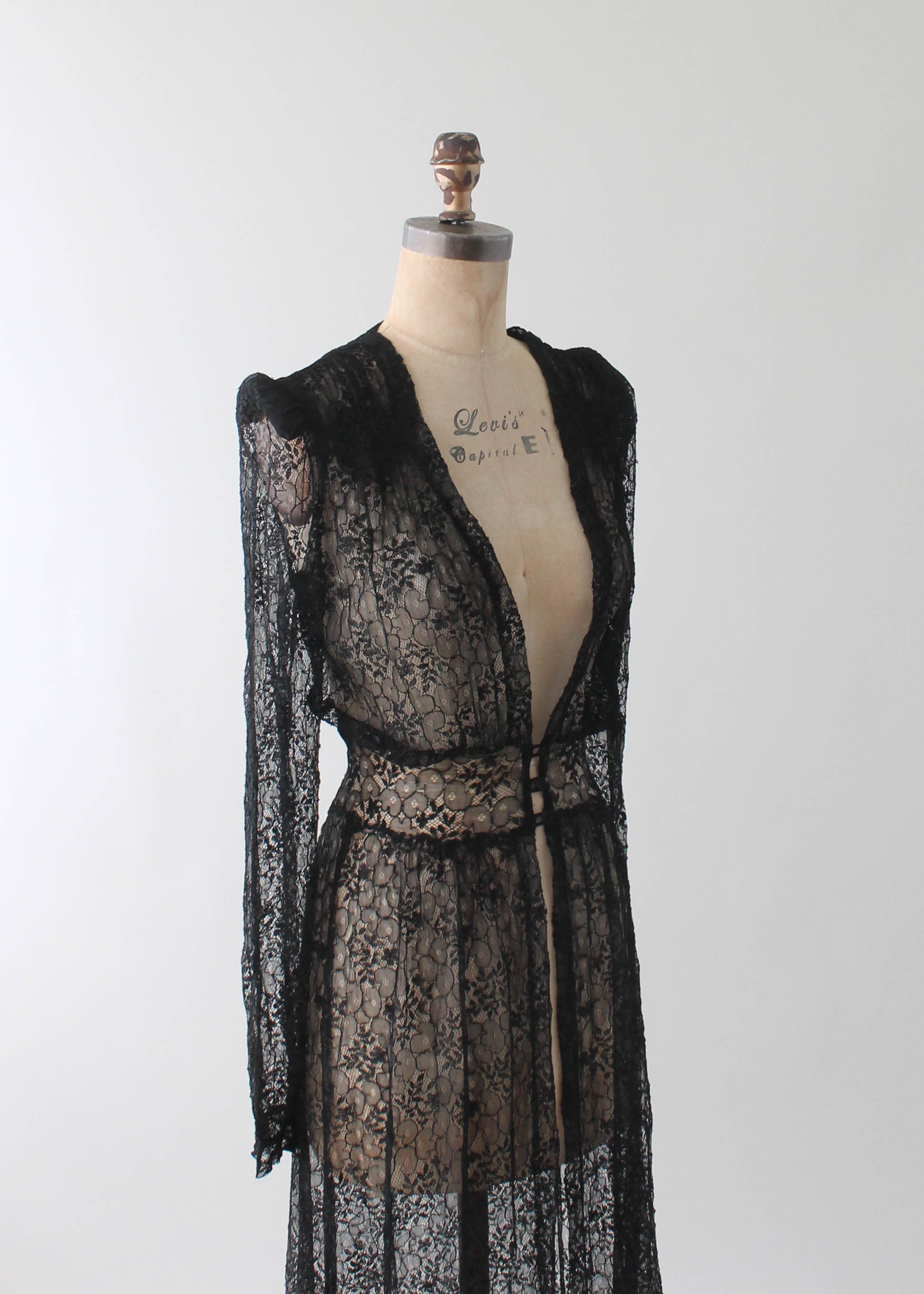Vintage 1930s Black Lace Duster Robe - Raleigh Vintage Vintage 1930s Black Lace Duster Robe - Raleigh Vintage