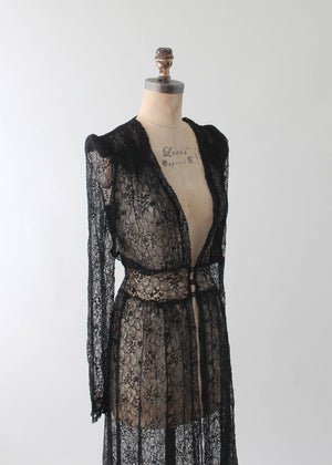 Vintage 1930s Black Lace Duster Robe