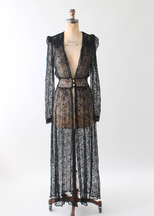 Vintage 1930s Black Lace Duster Robe