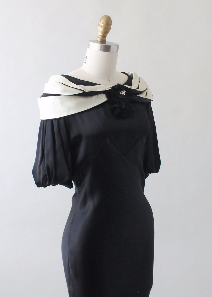 Vintage 1930s Black and White Silk Evening Dress