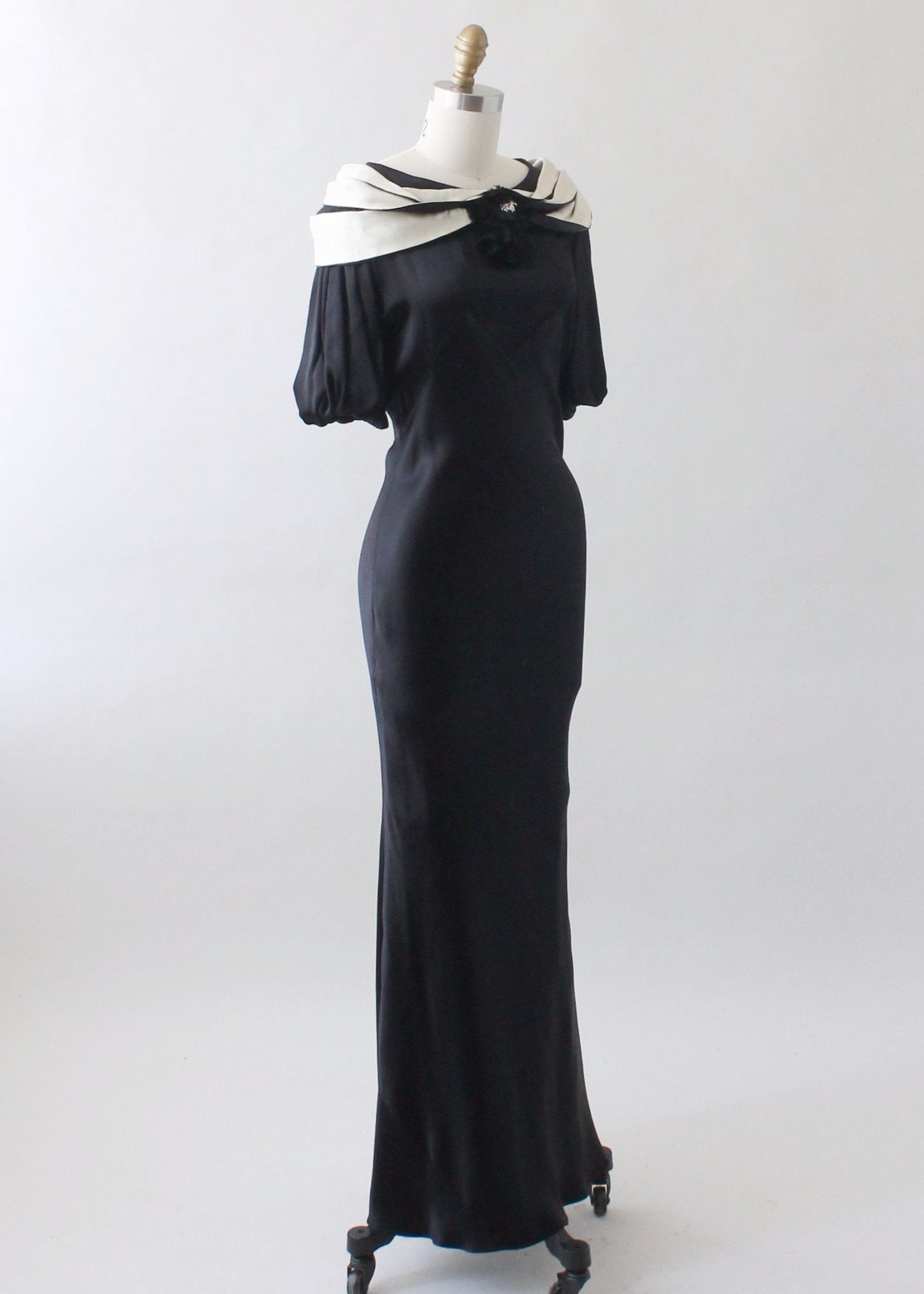 Vintage 1930s Black and White Silk Evening Dress