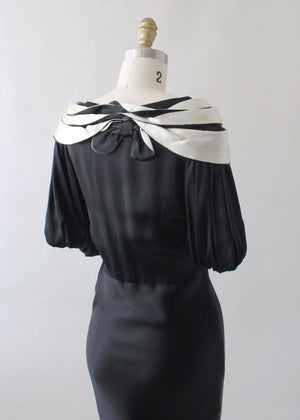 Vintage 1930s Black and White Silk Evening Dress