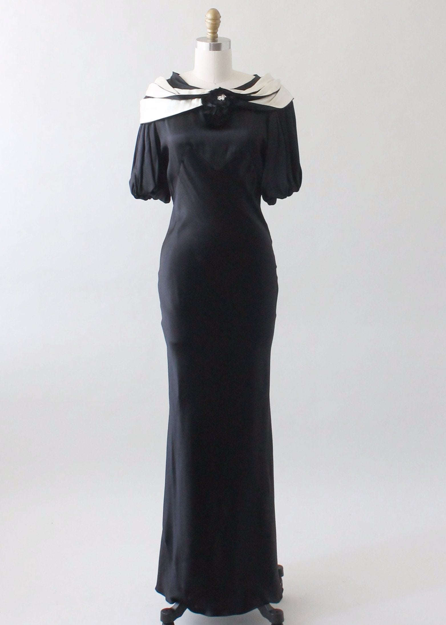 Vintage 1930s Black and White Silk Evening Dress