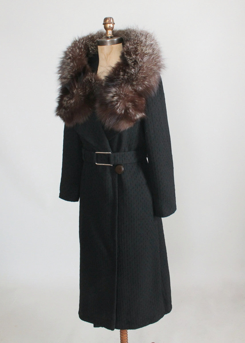 Vintage 1930s Art Deco Wool Coat with Fox Fur Collar