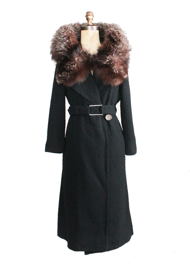 Vintage 1930s Art Deco Wool Coat with Fox Fur Collar - Raleigh Vintage