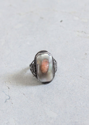 Vintage 1930s Art Deco Sterling Silver Blister Pearl Ring
