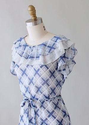 Vintage 1930s Blue and White Check Day Dress