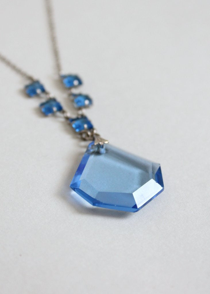Vintage 1930s Ice Blue Glass and Silver Necklace