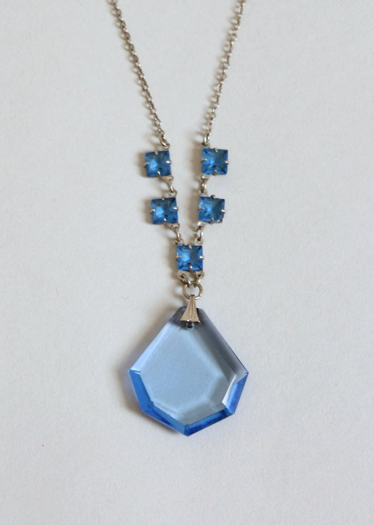 Vintage 1930s Ice Blue Glass and Silver Necklace