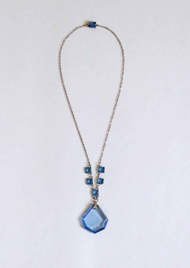 Vintage 1930s Ice Blue Glass and Silver Necklace