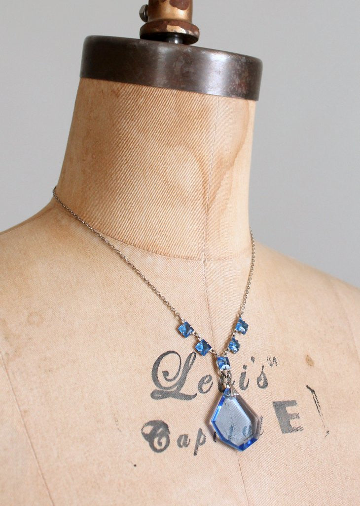 Vintage 1930s Ice Blue Glass and Silver Necklace