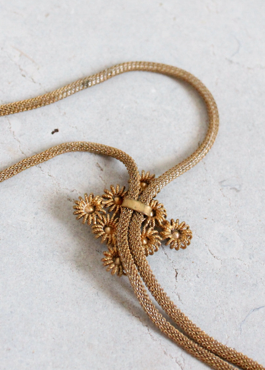 Vintage 1940s Brass and Blue Glass Adjustable Lariat Necklace