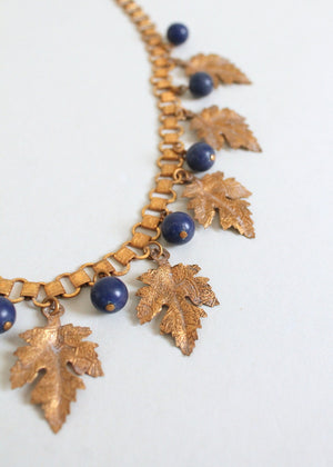Vintage 1930s Brass Leaves Book Chain Necklace