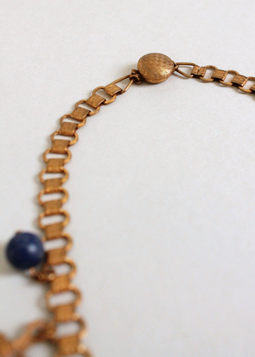 Vintage 1930s Brass Leaves Book Chain Necklace