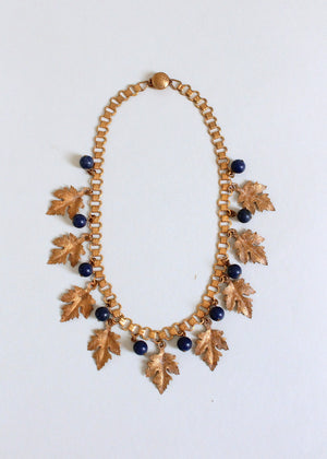 Vintage 1930s Brass Leaves Book Chain Necklace