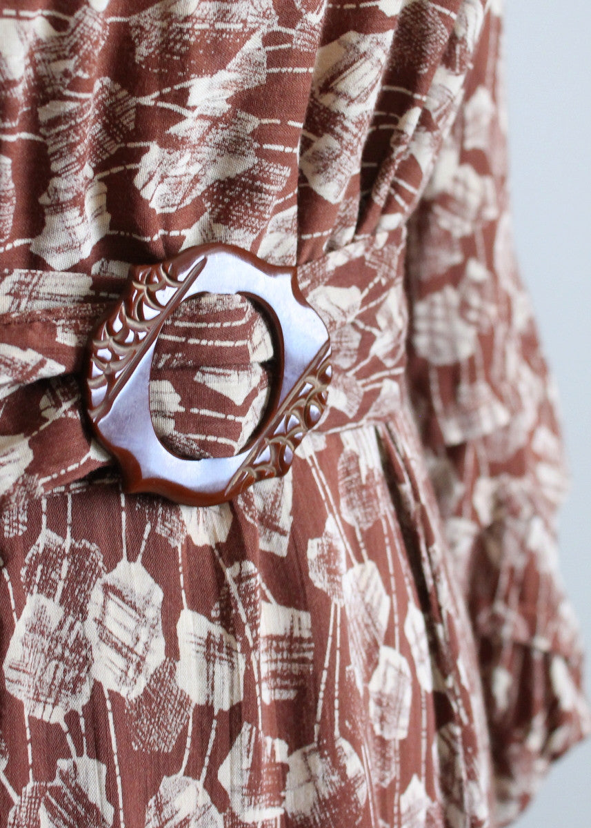 Vintage 1930s Art Deco Leaf Print Day Dress