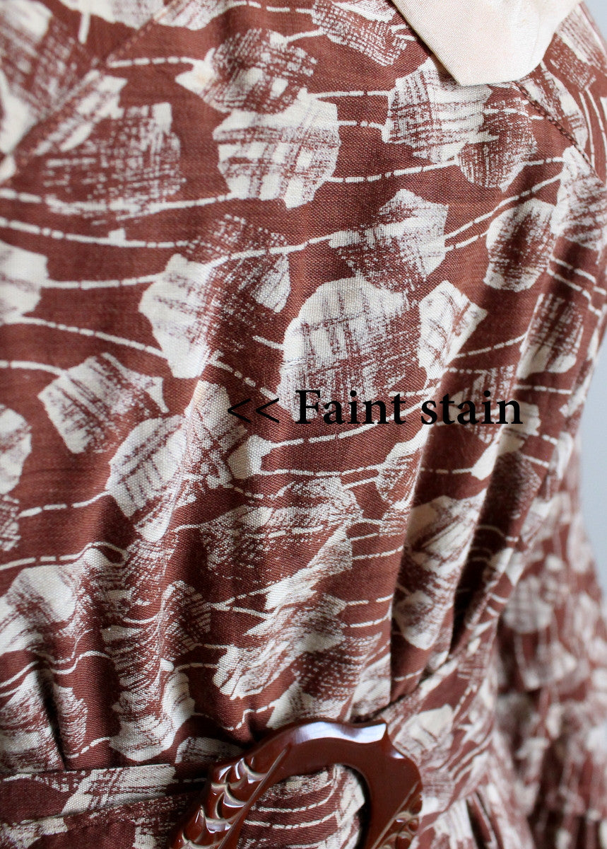 Vintage 1930s Art Deco Leaf Print Day Dress