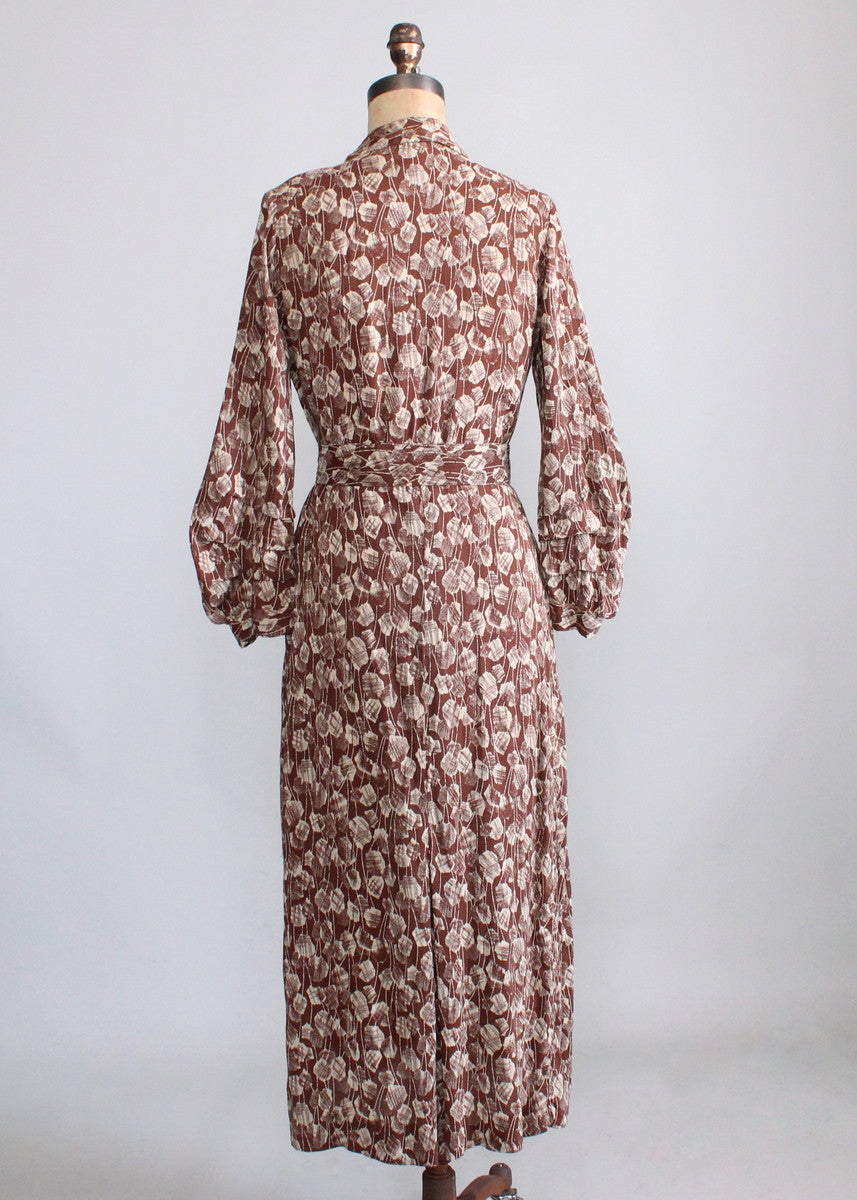 Vintage 1930s Art Deco Leaf Print Day Dress