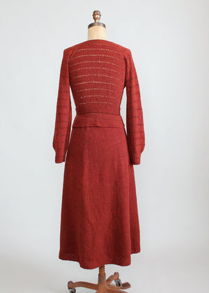 Vintage 1930s Brown Knit Sweater and Skirt Dress Set