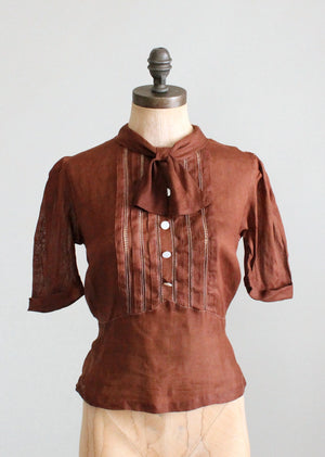 Vintage 1930s Brown Linen Sportswear Shirt