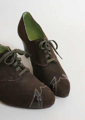 Vintage 1930s Brown Suede and Leather Oxford Shoes