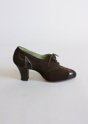 Vintage 1930s Brown Suede and Leather Oxford Shoes