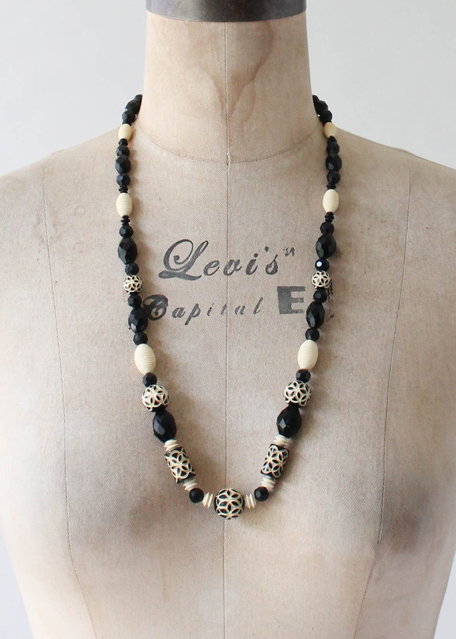 Vintage 1930s Carved Celluloid Beaded Necklace