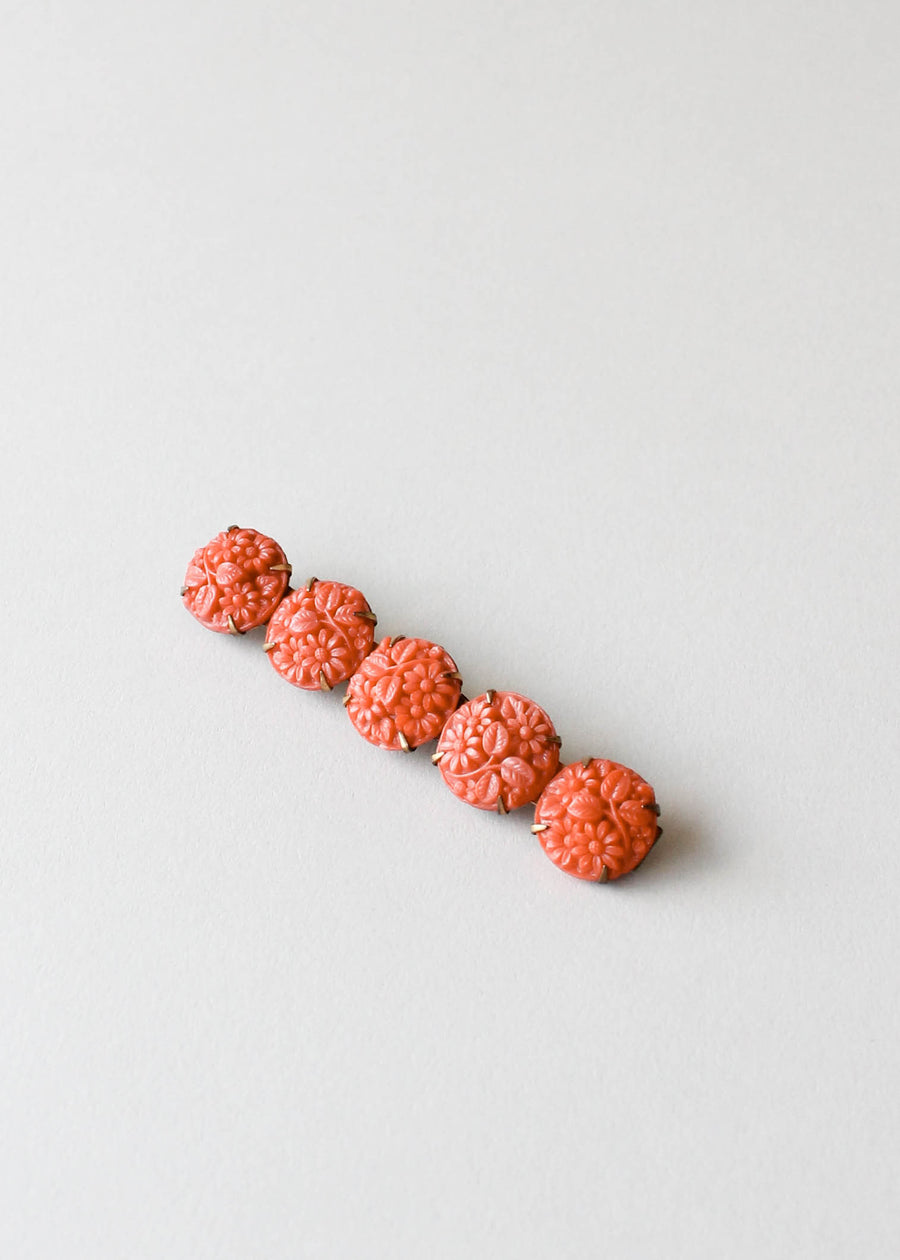 Vintage 1930s Carved Celluloid Floral Bar Brooch