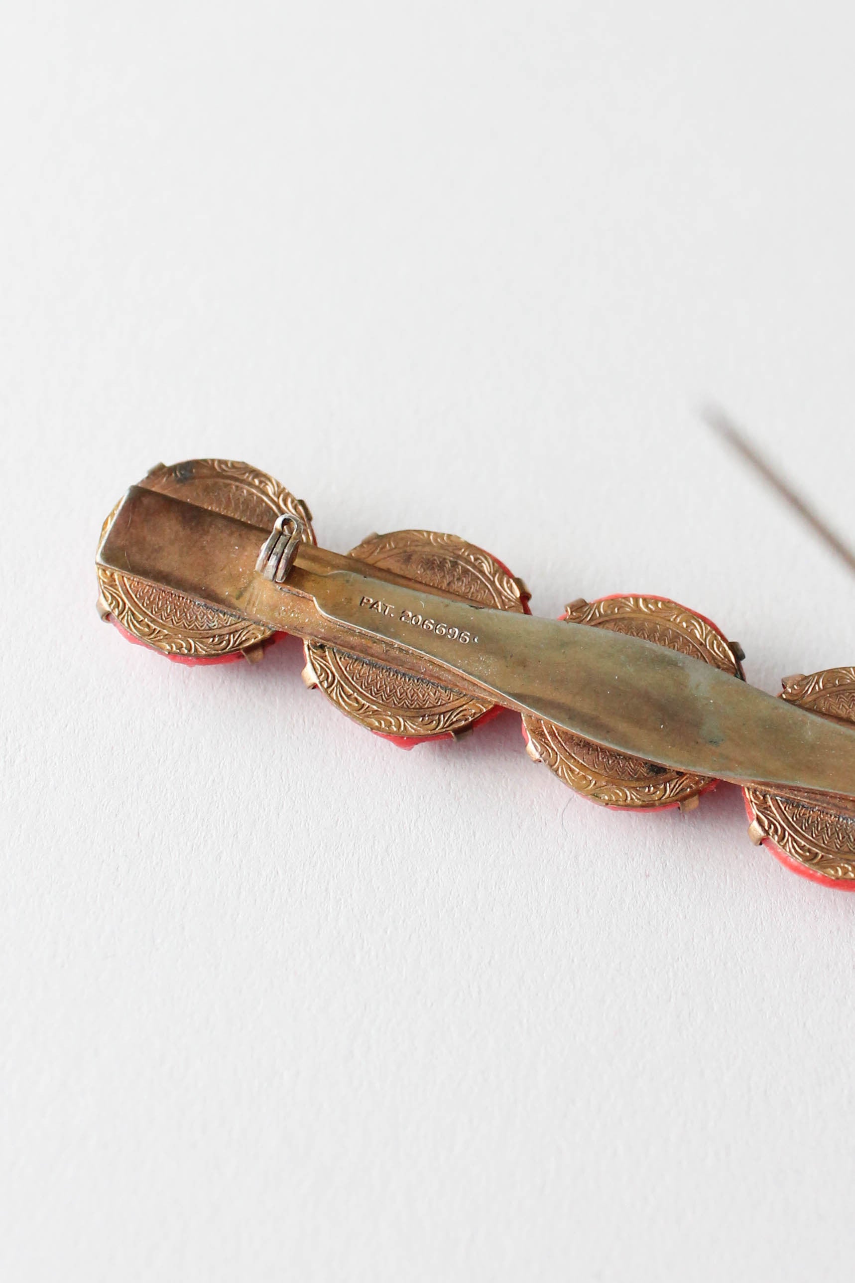 Vintage 1930s Carved Celluloid Floral Bar Brooch