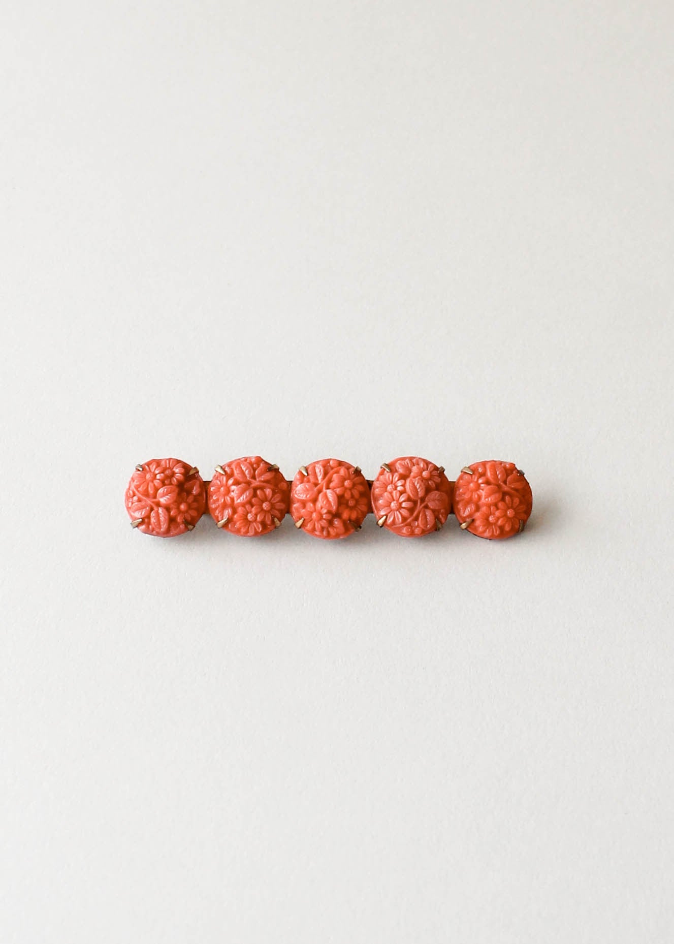 Vintage 1930s Carved Celluloid Floral Bar Brooch