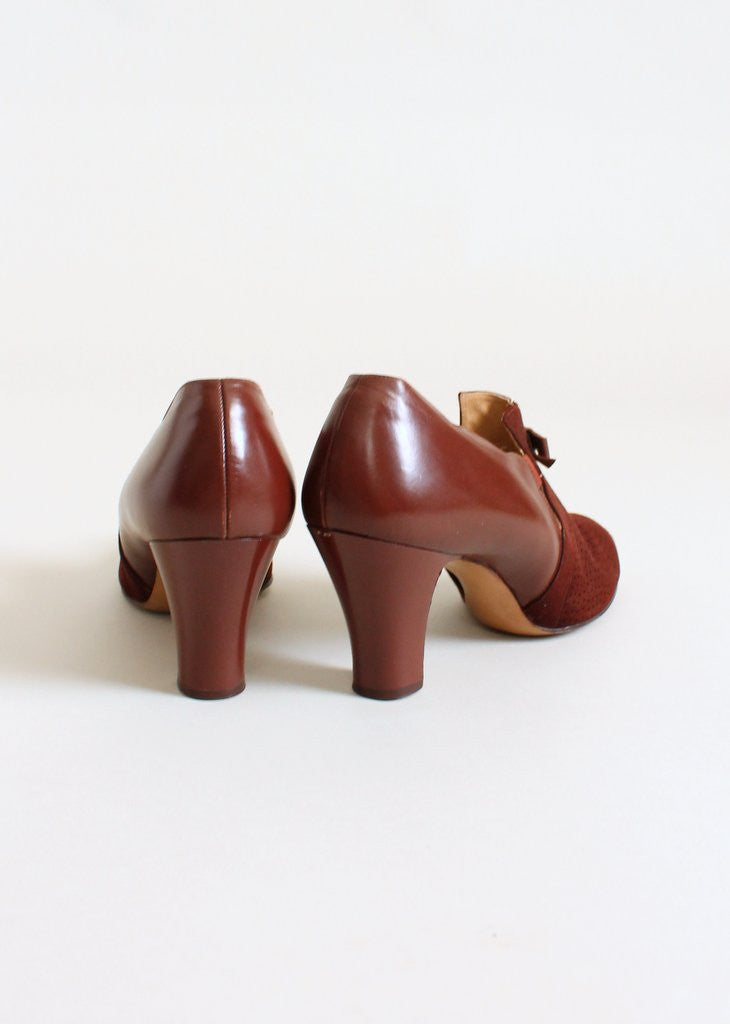 Vintage 1930s Auburn Suede and Leather Shoes NOS Size 8