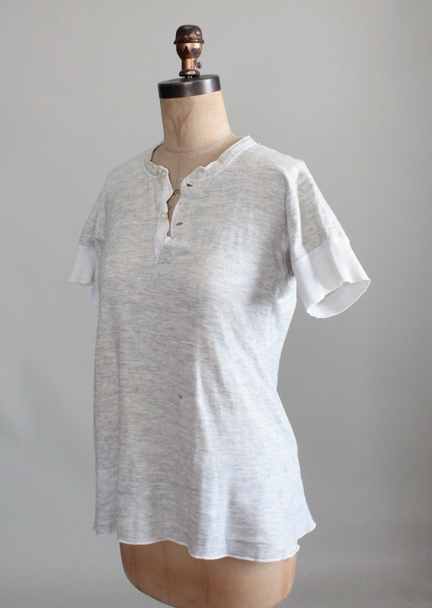 Vintage 1930s Distressed Menswear Henley T-Shirt