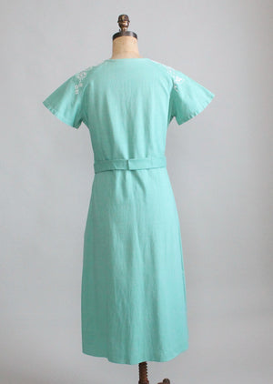 Vintage 1930s Embroidered Cotton Day Dress
